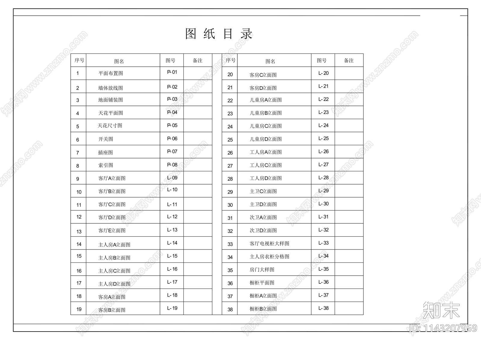 平层家装室内装修cad施工图下载【ID:1143207959】