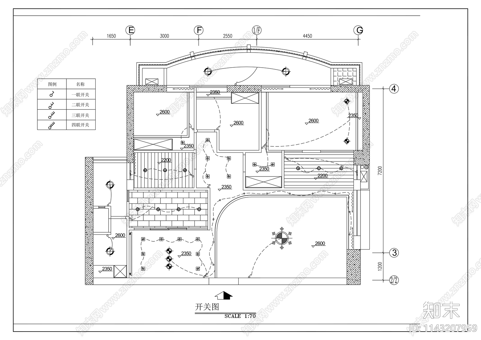 平层家装室内装修cad施工图下载【ID:1143207959】