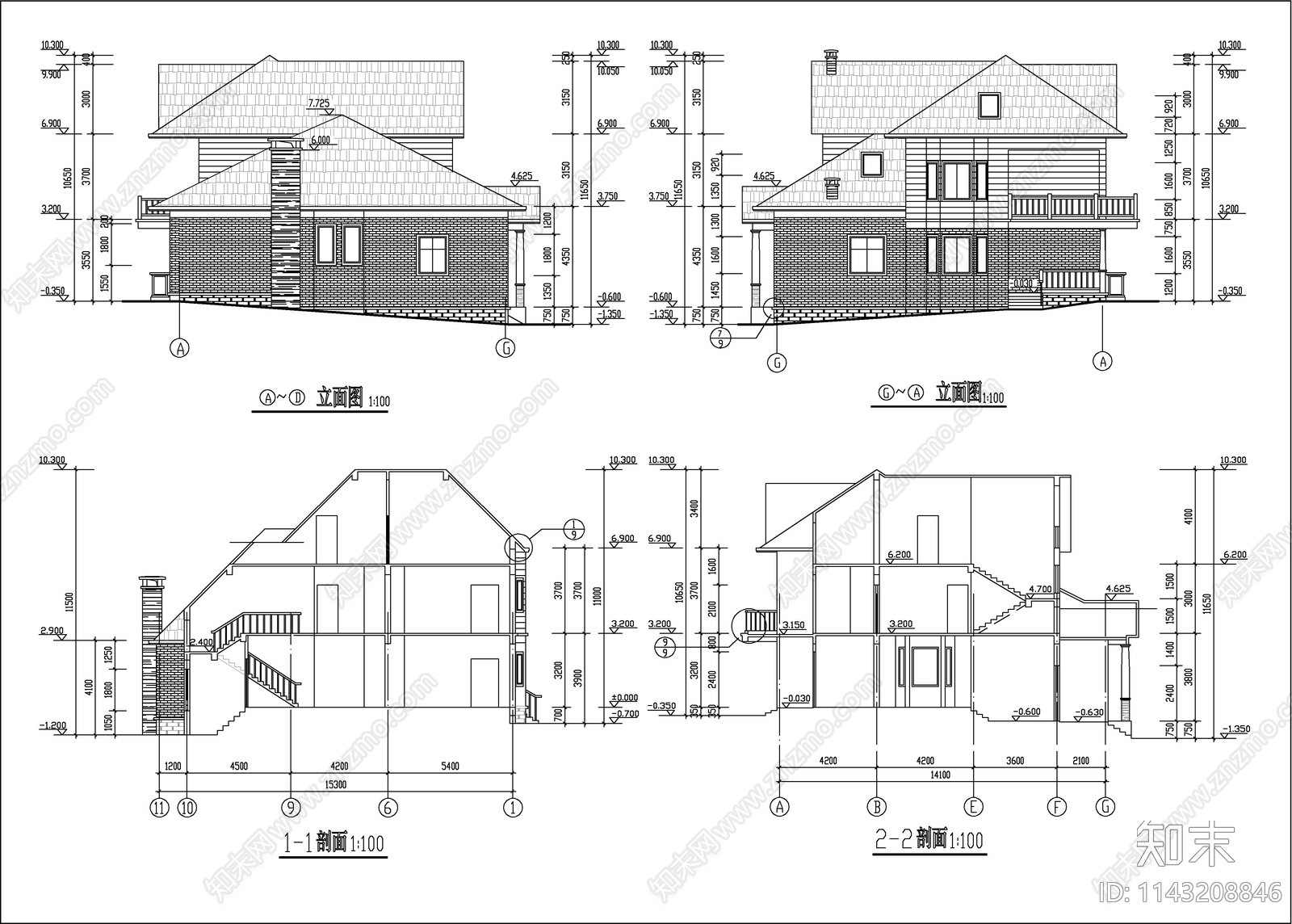 欧式别墅建筑cad施工图下载【ID:1143208846】