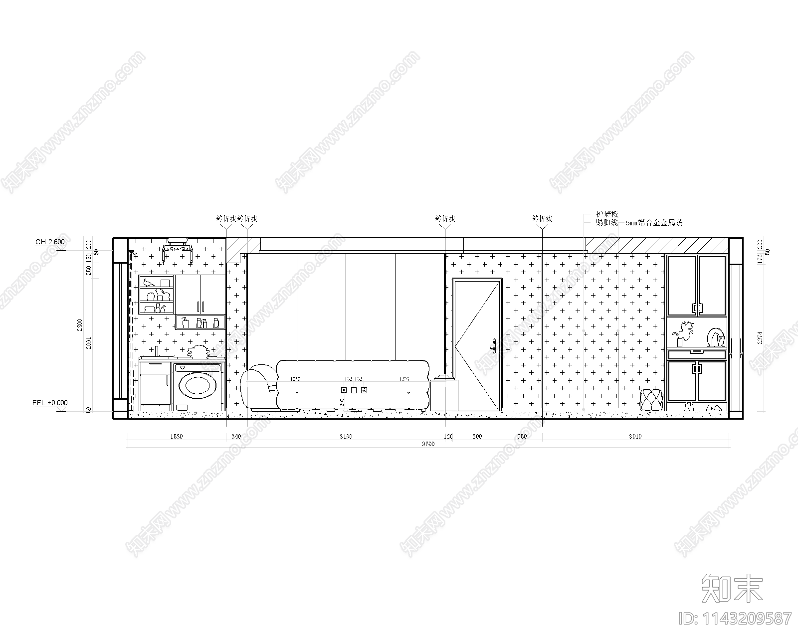 60㎡平层家装室内cad施工图下载【ID:1143209587】