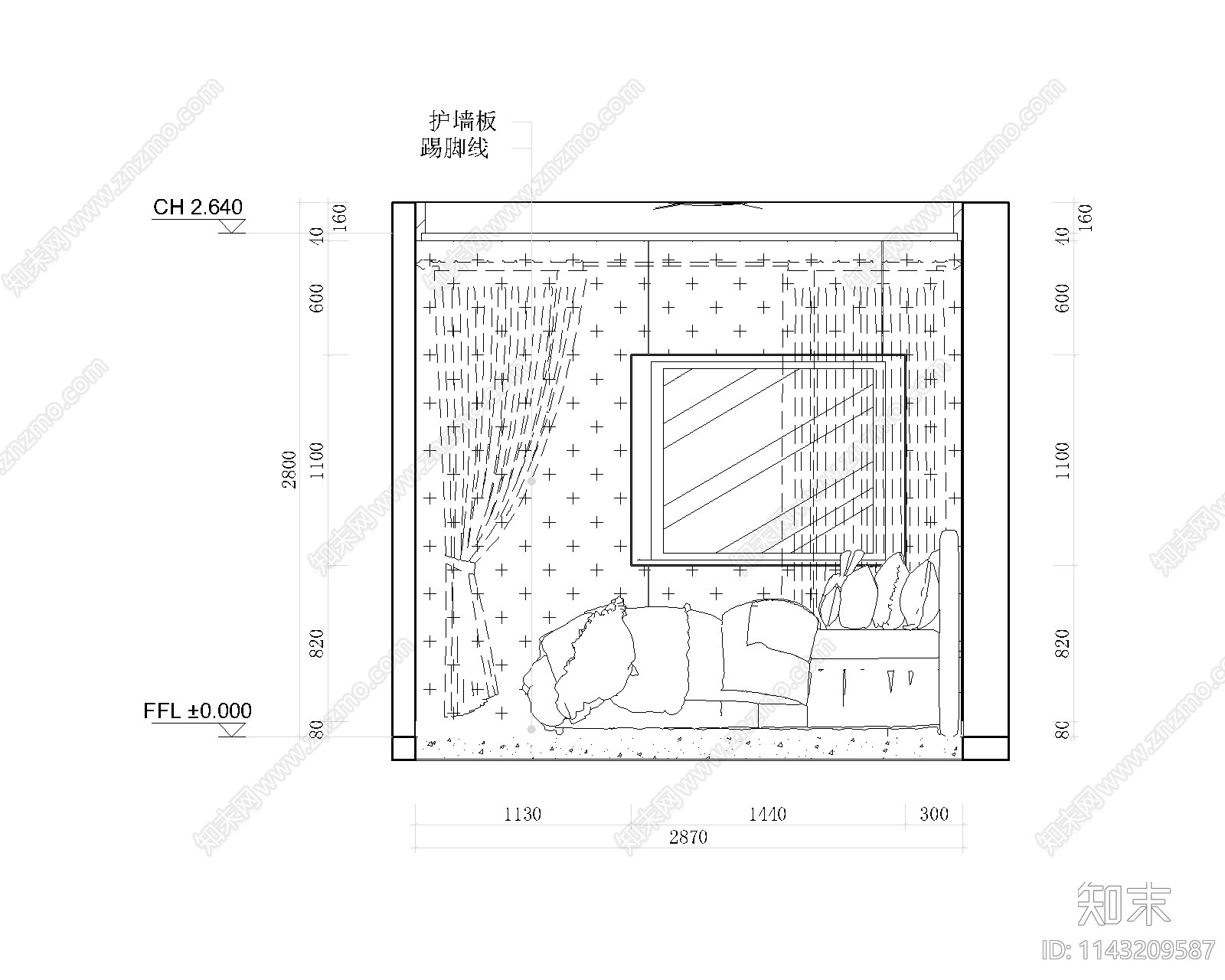 60㎡平层家装室内cad施工图下载【ID:1143209587】