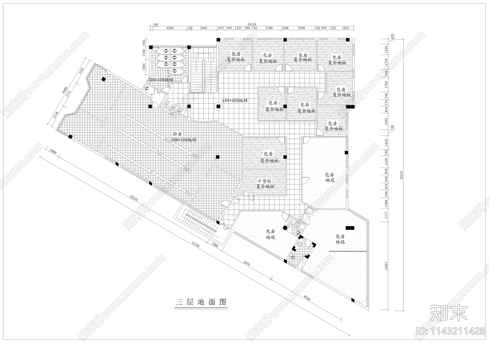 酒楼装修cad施工图下载【ID:1143211428】