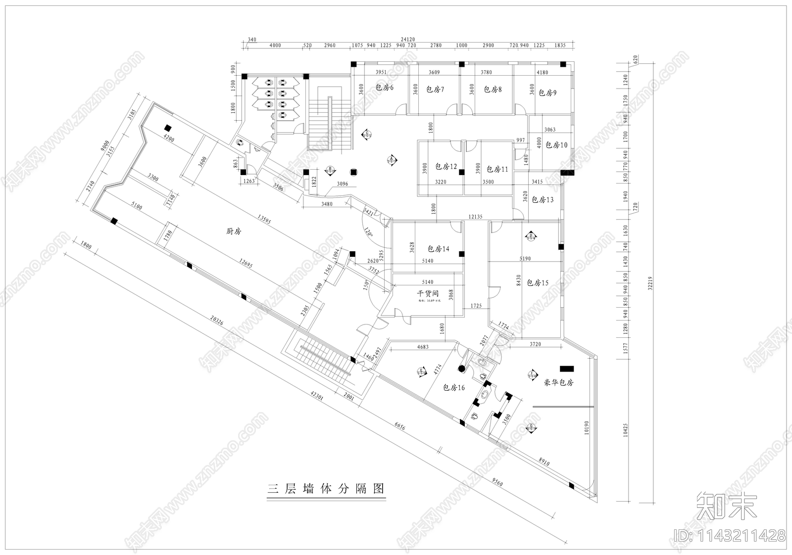 酒楼装修cad施工图下载【ID:1143211428】