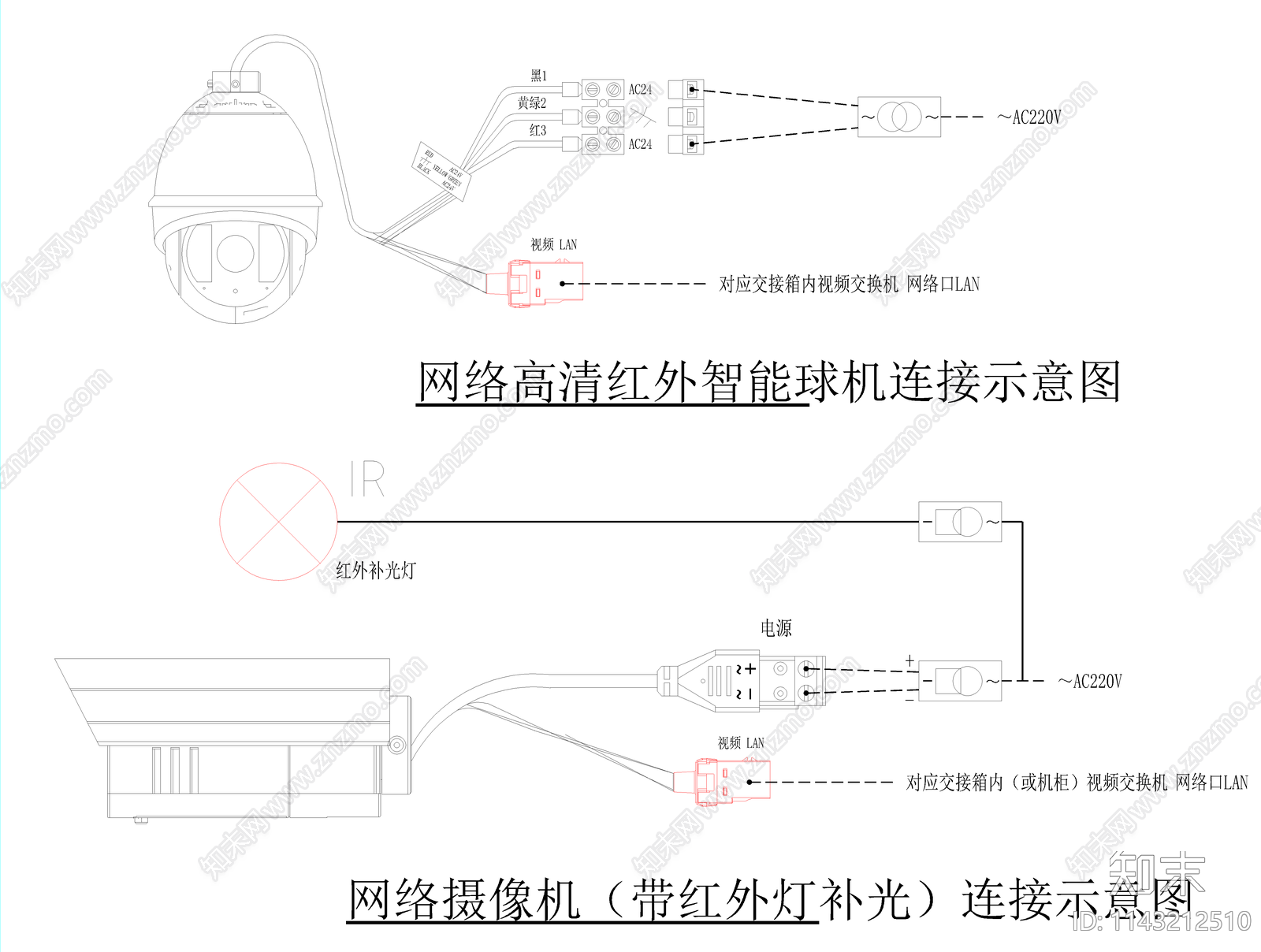 视频监控接线cad施工图下载【ID:1143212510】