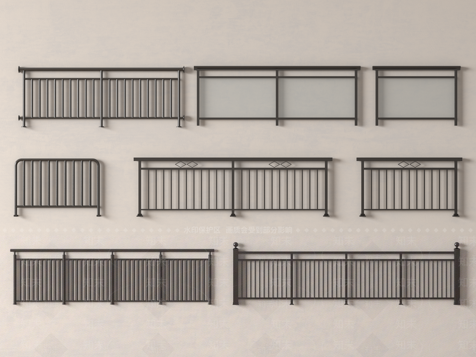 现代铁艺栏杆SU模型下载【ID:1143213782】