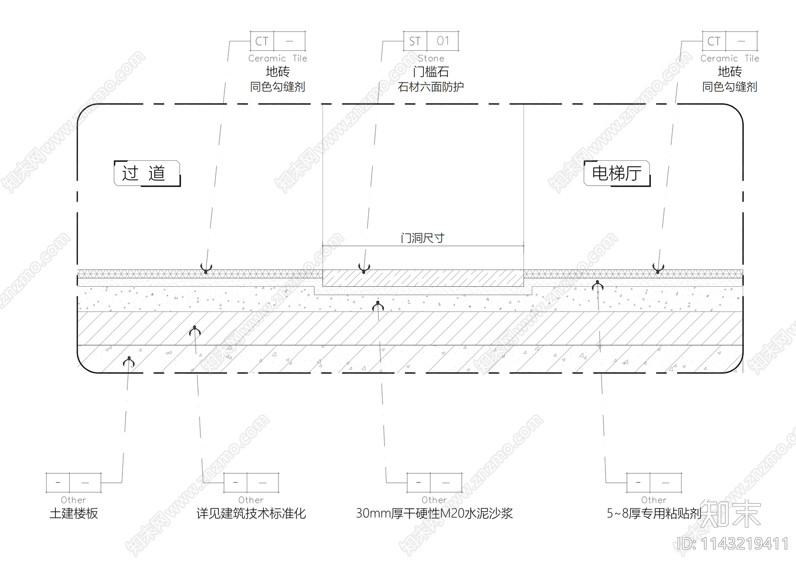 地面地砖门槛石节点cad施工图下载【ID:1143219411】