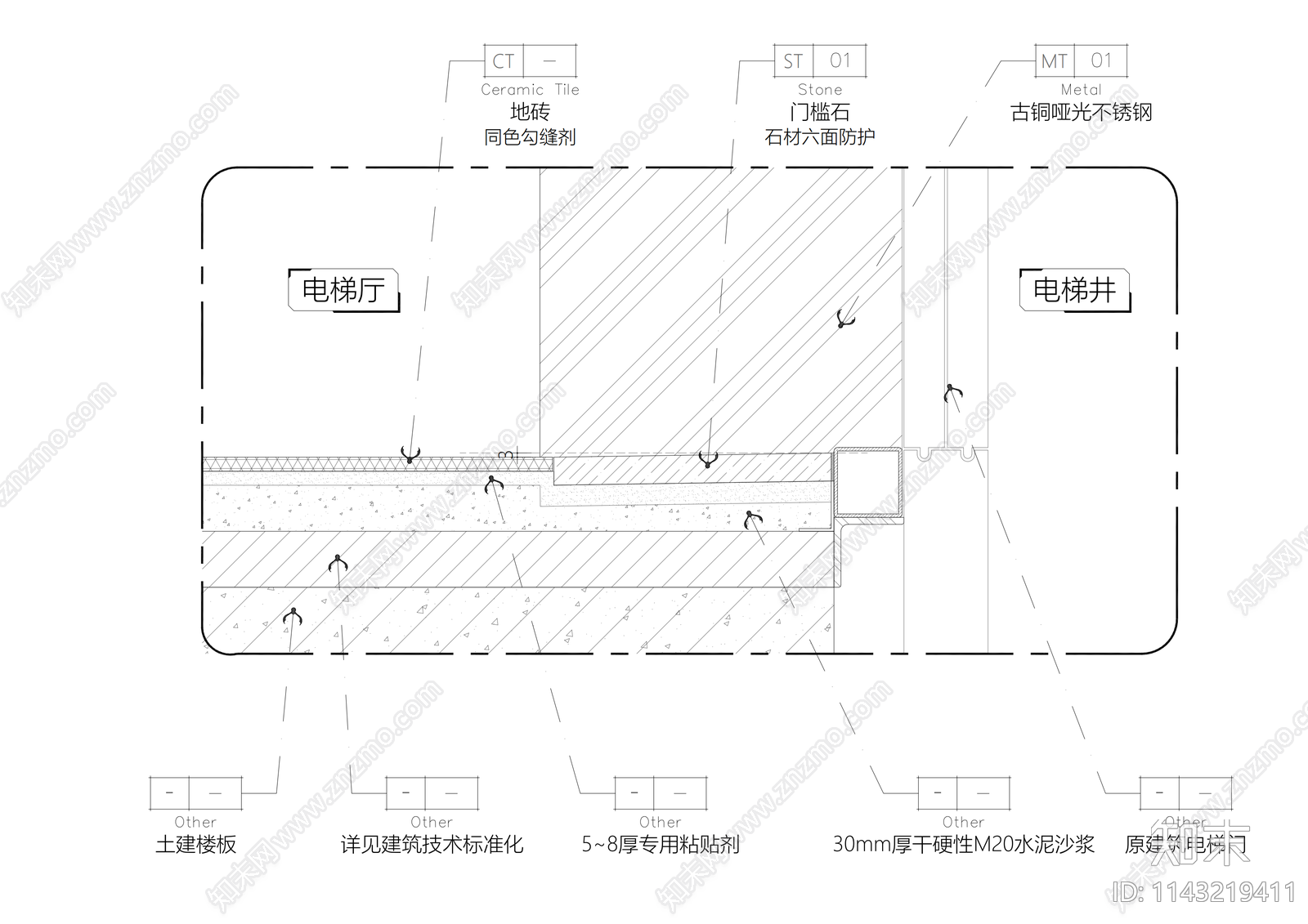 地面地砖门槛石节点cad施工图下载【ID:1143219411】