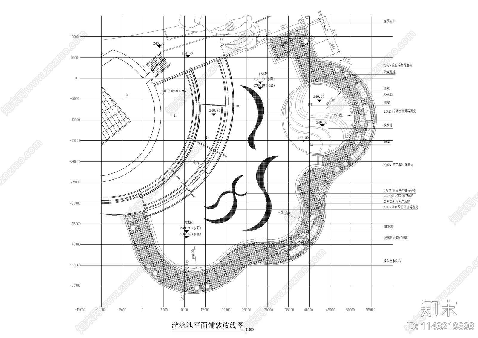 泳池平面铺装布置图施工图下载【ID:1143219893】