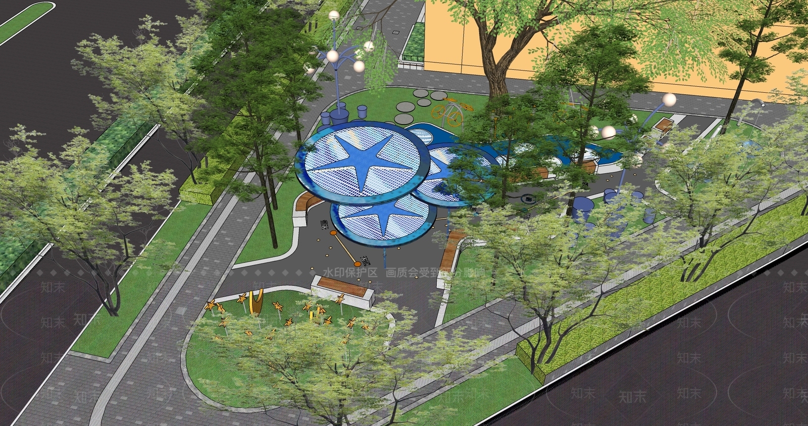 现代街头运动口袋公园SU模型下载【ID:1143228331】