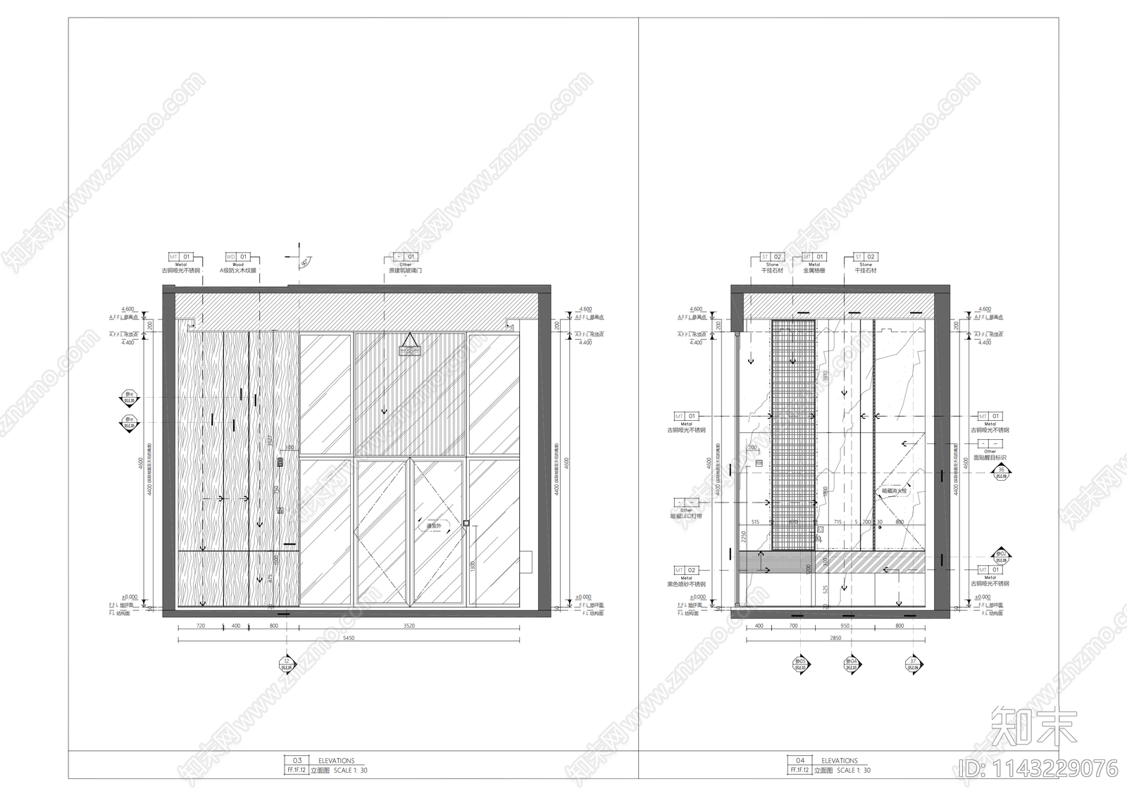 住宅大堂电梯厅公区cad施工图下载【ID:1143229076】