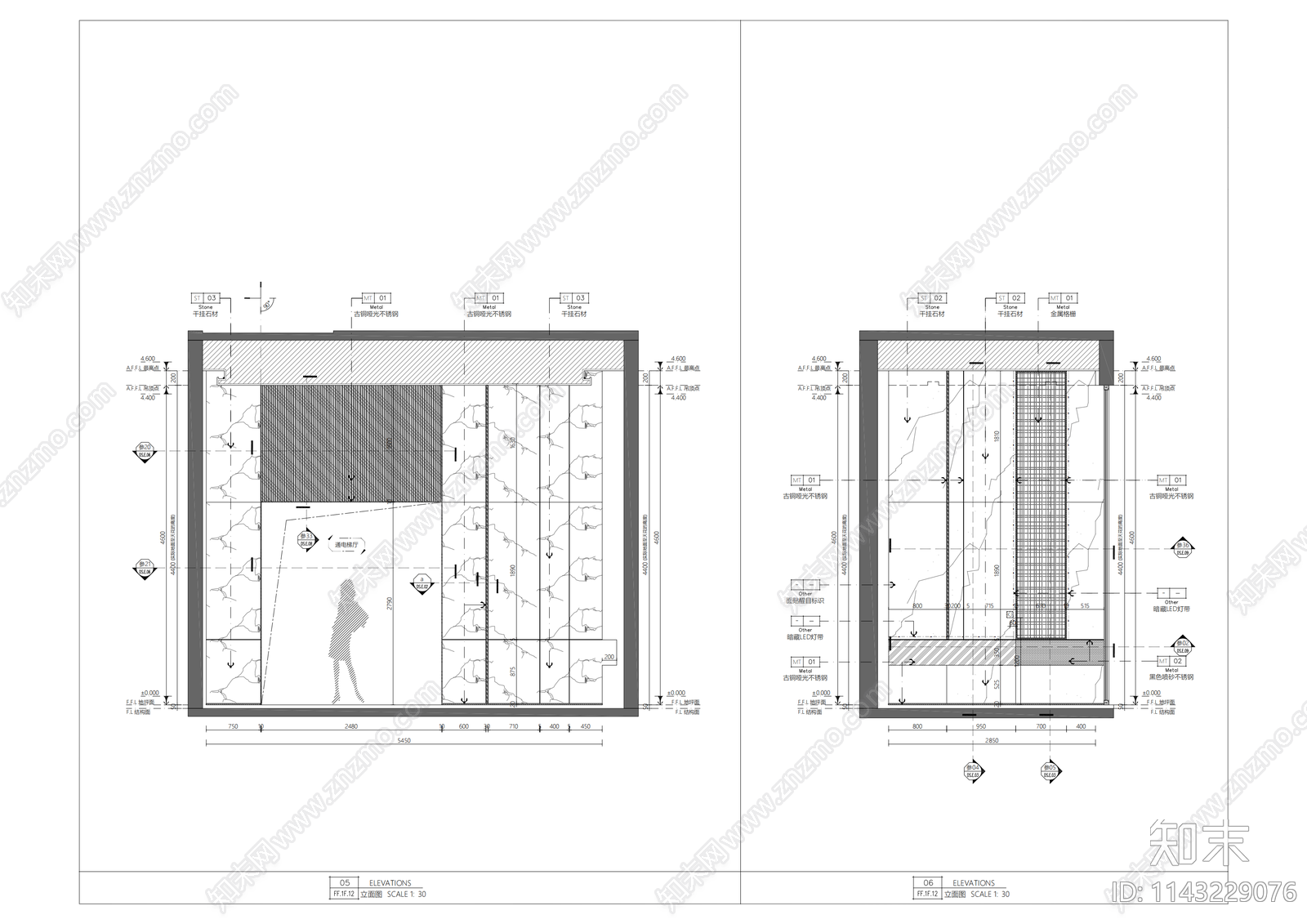 住宅大堂电梯厅公区cad施工图下载【ID:1143229076】