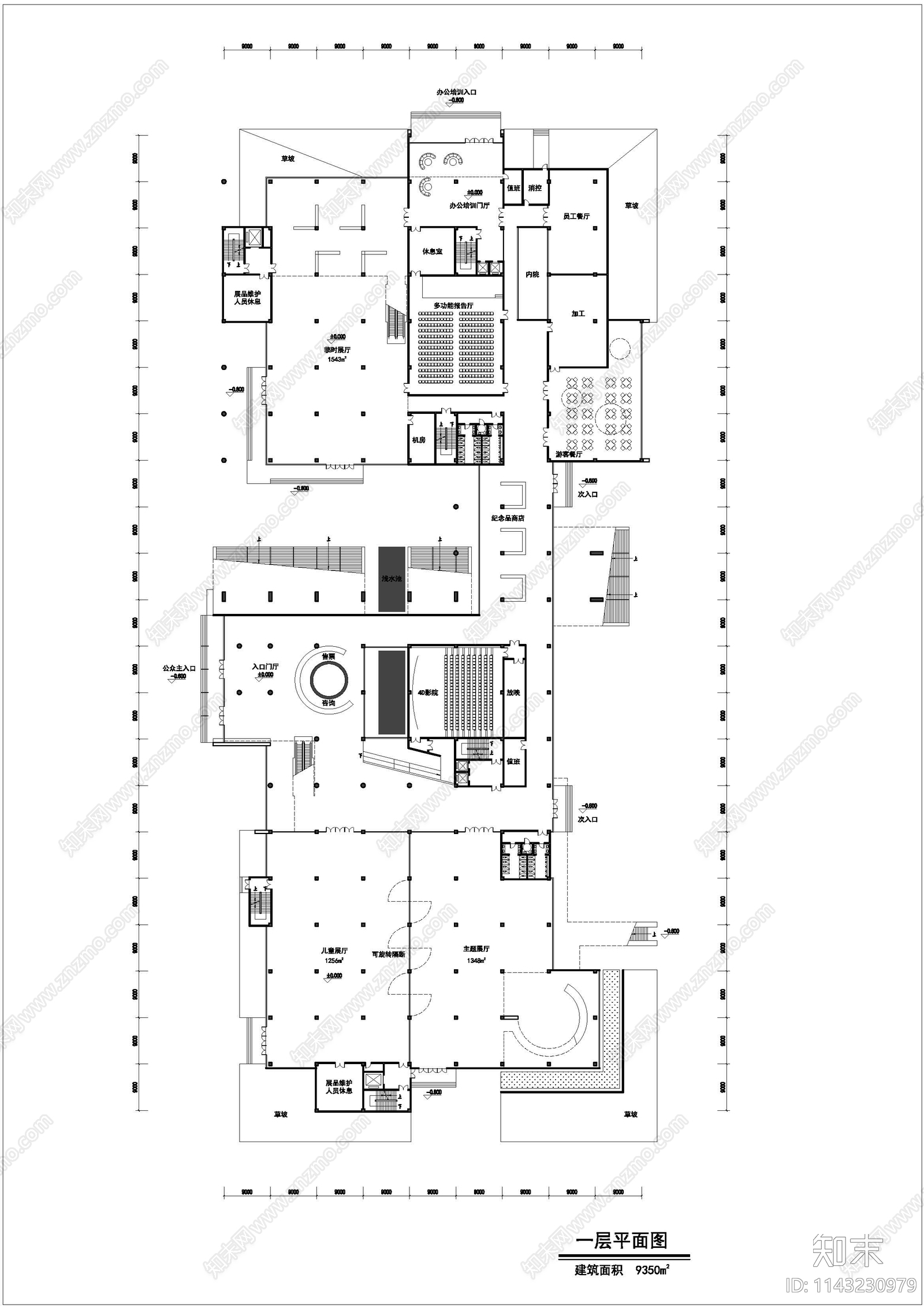 科技馆建筑平面图cad施工图下载【ID:1143230979】