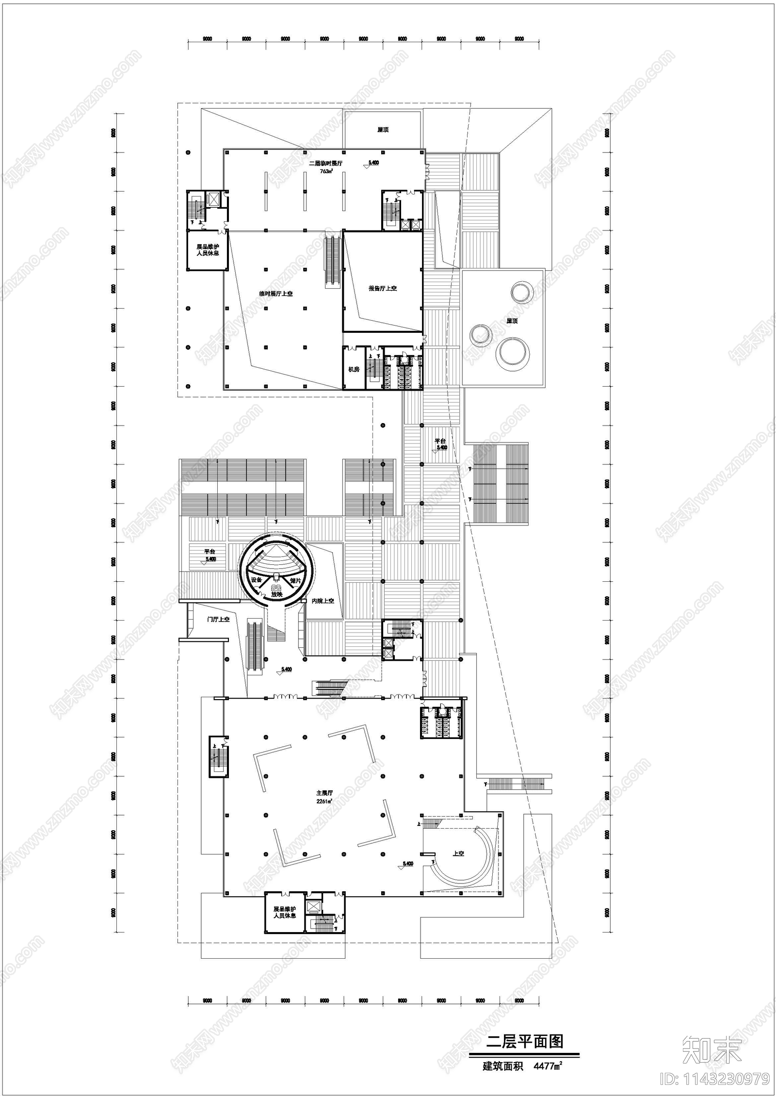 科技馆建筑平面图cad施工图下载【ID:1143230979】