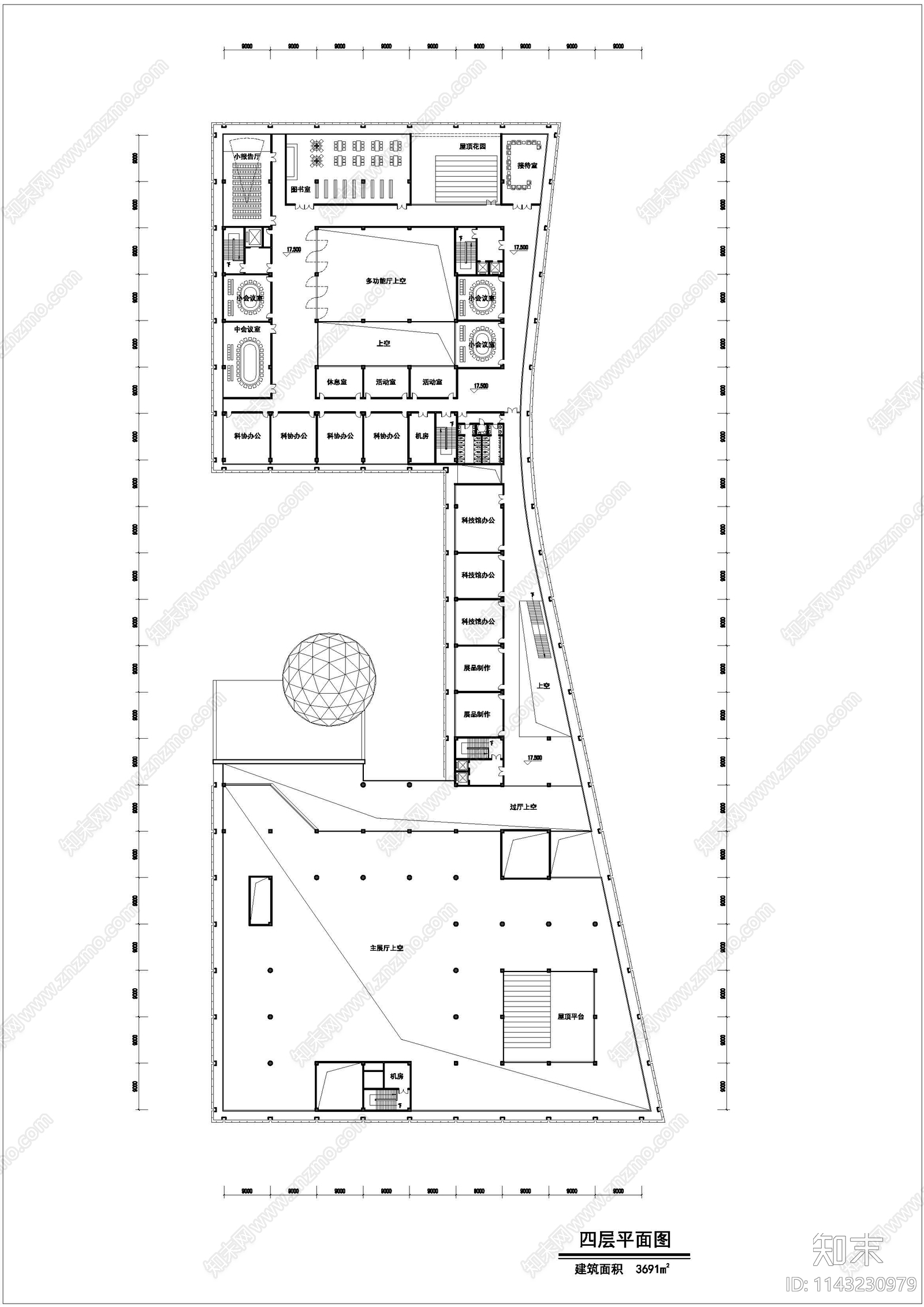 科技馆建筑平面图cad施工图下载【ID:1143230979】