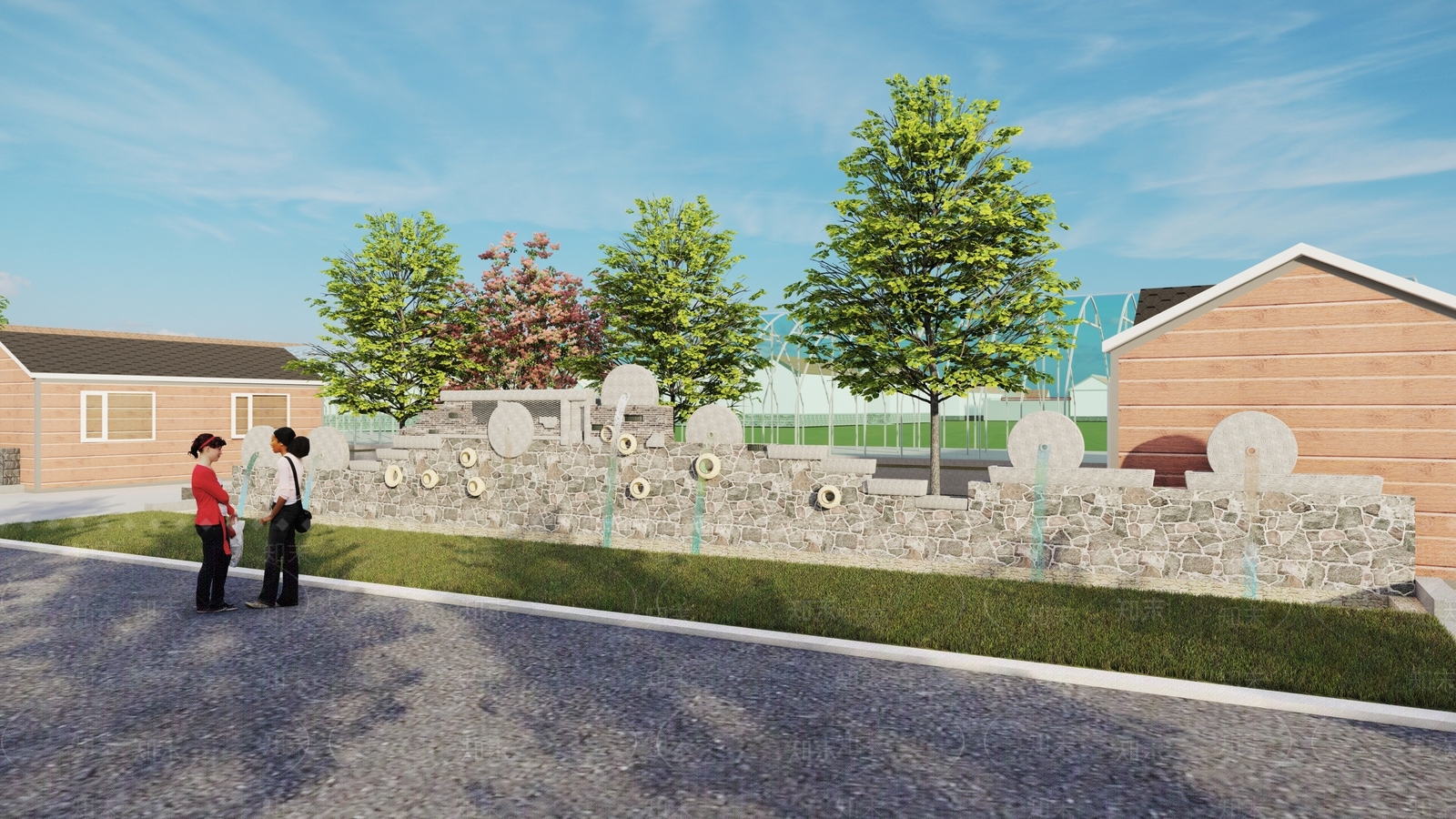 现代乡村水景跌水景墙景观设计SU模型下载【ID:1143233981】