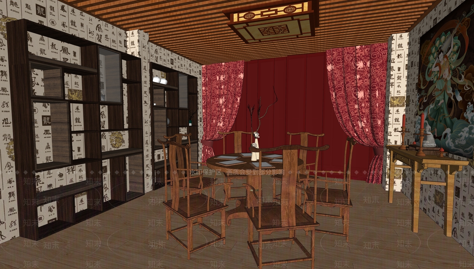中式家居餐厅SU模型下载【ID:1143355600】
