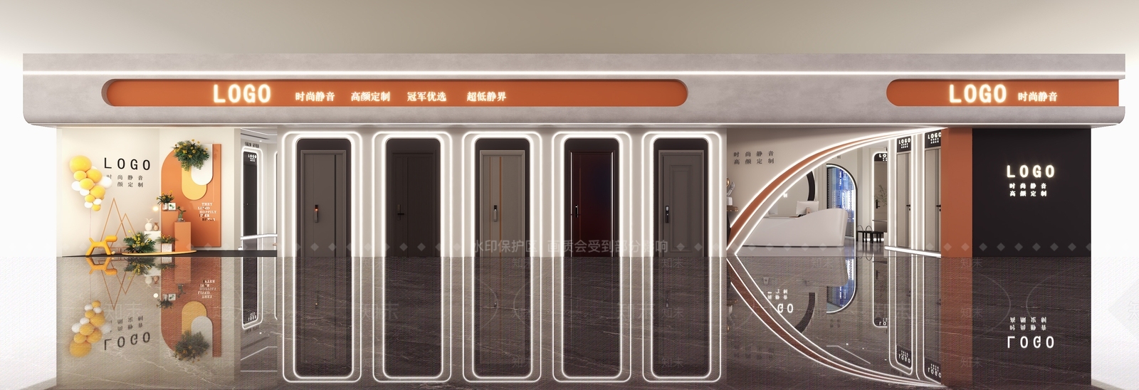 现代商铺木门展厅门头3D模型下载【ID:1143256755】