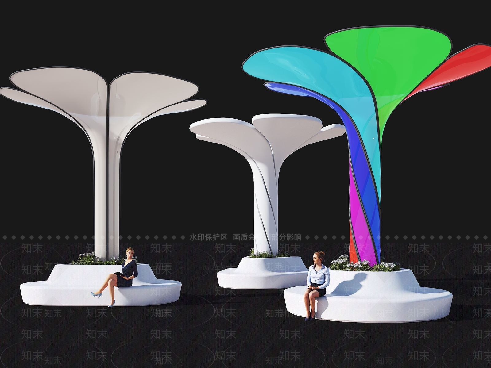 现代异形花瓣景观柱子3D模型下载【ID:1143264508】
