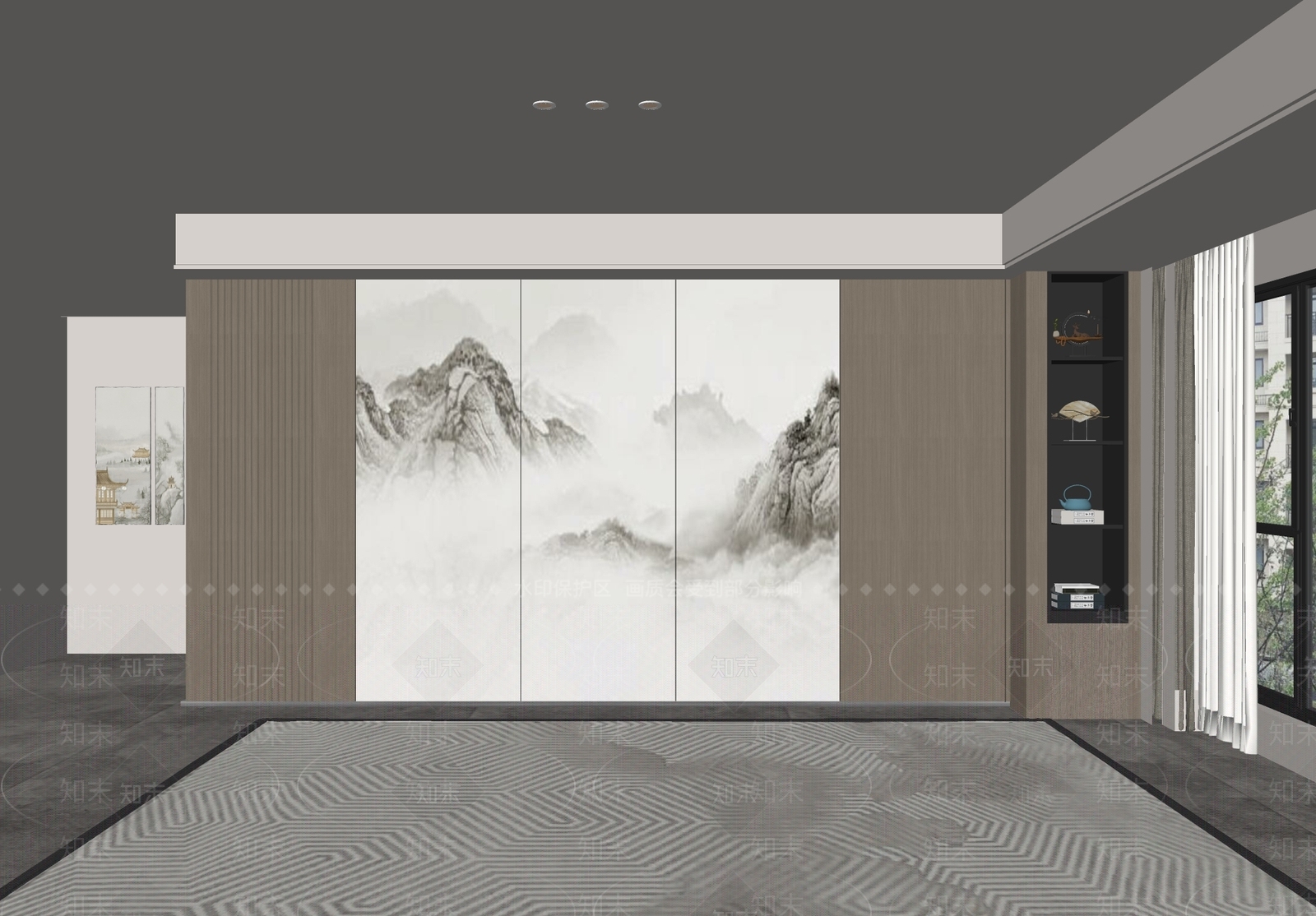 新中式客厅背景墙SU模型下载【ID:1143265313】_知末su模型网