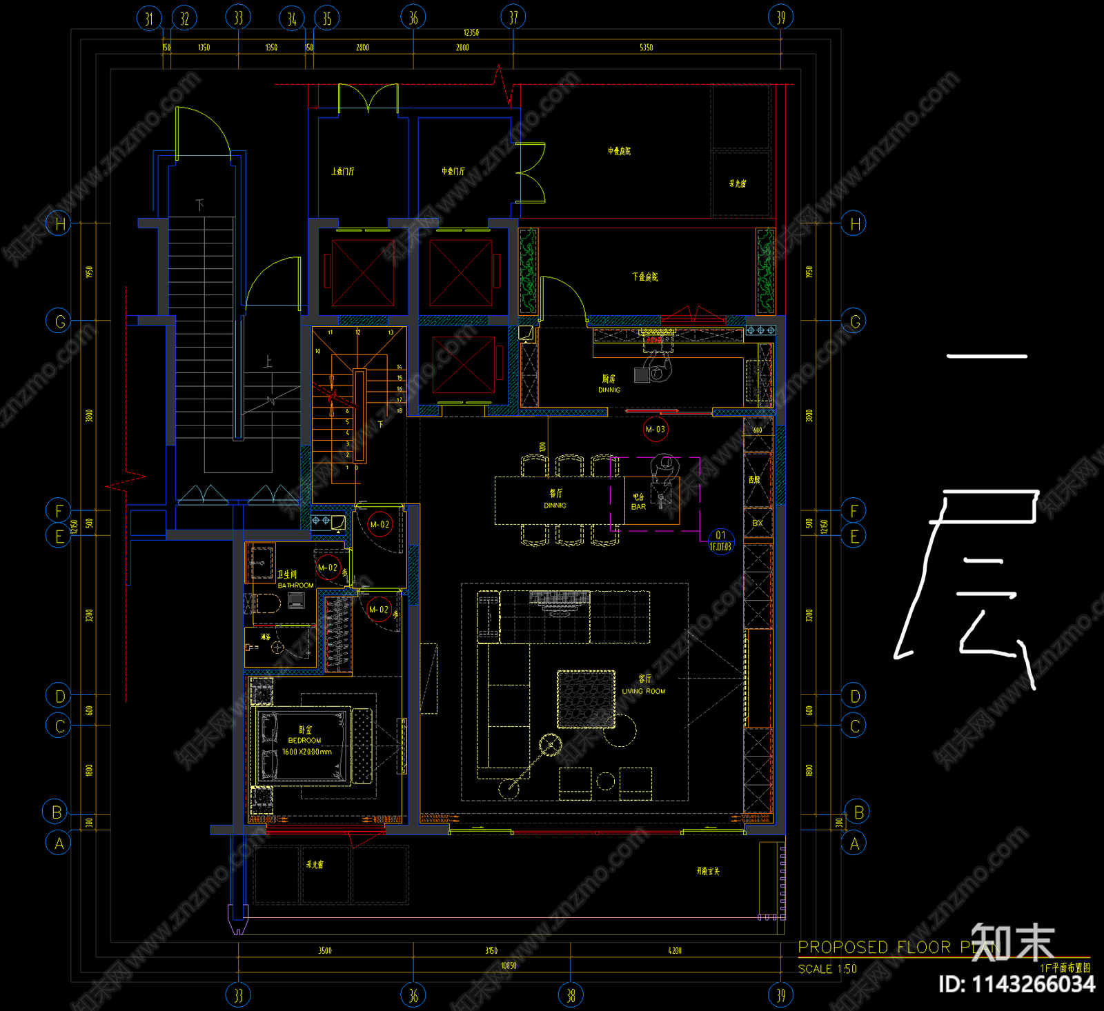 西安三层叠墅样板房装修cad施工图下载【ID:1143266034】