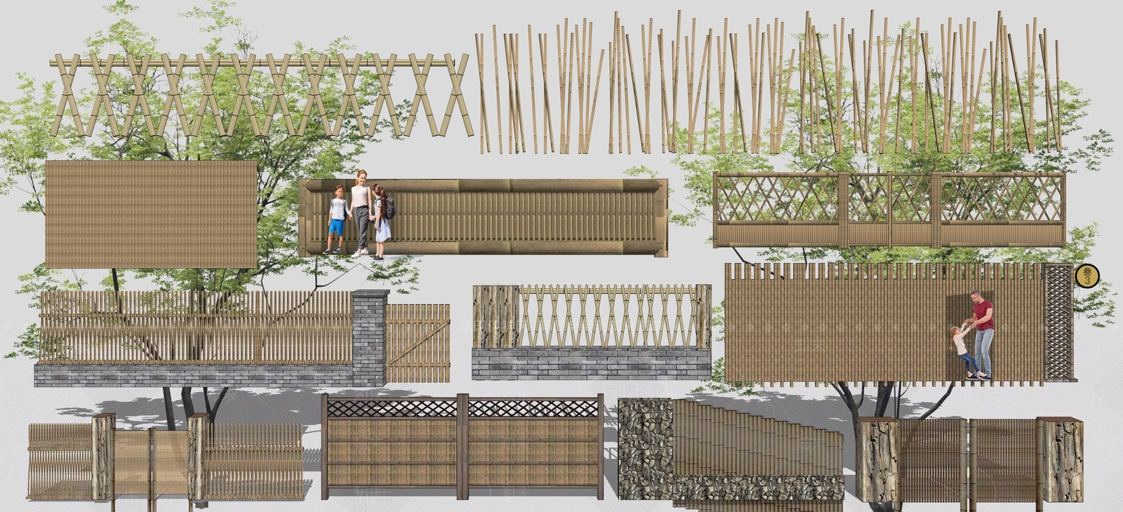 新中式竹篱笆SU模型下载【ID:1143266493】