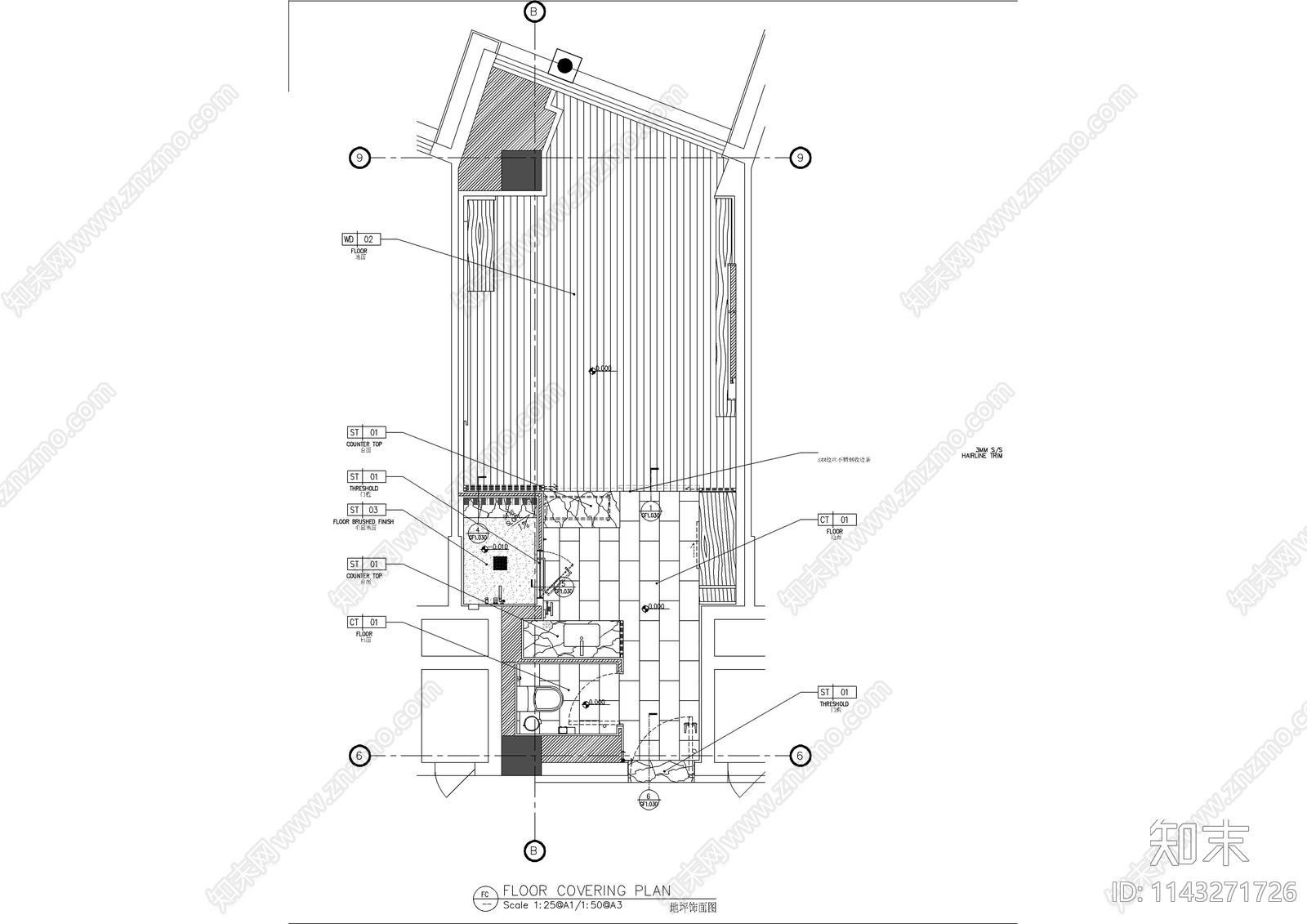 酒店现代单人房客房装修cad施工图下载【ID:1143271726】