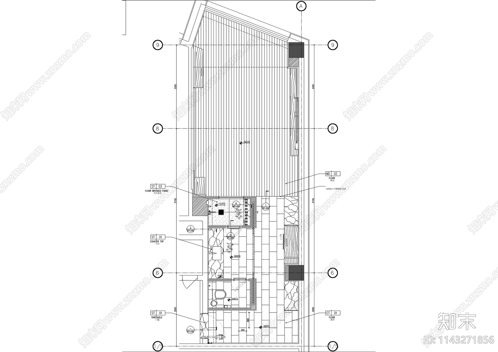 五星级酒店双人客房装修cad施工图下载【ID:1143271856】