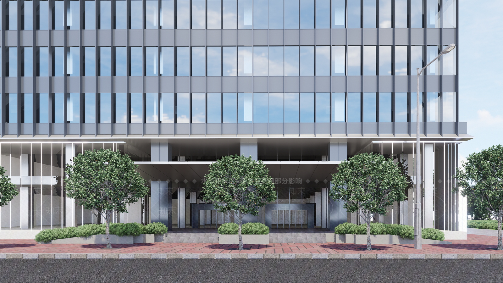 现代风格高层办公楼入口SU模型下载【ID:1143276676】