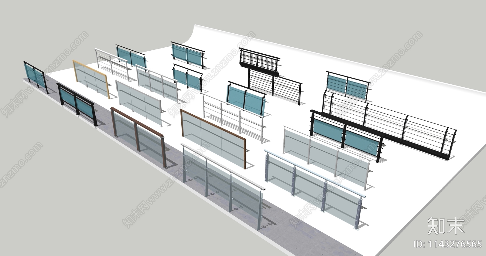 现代玻璃栏杆扶手SU模型下载【ID:1143276565】