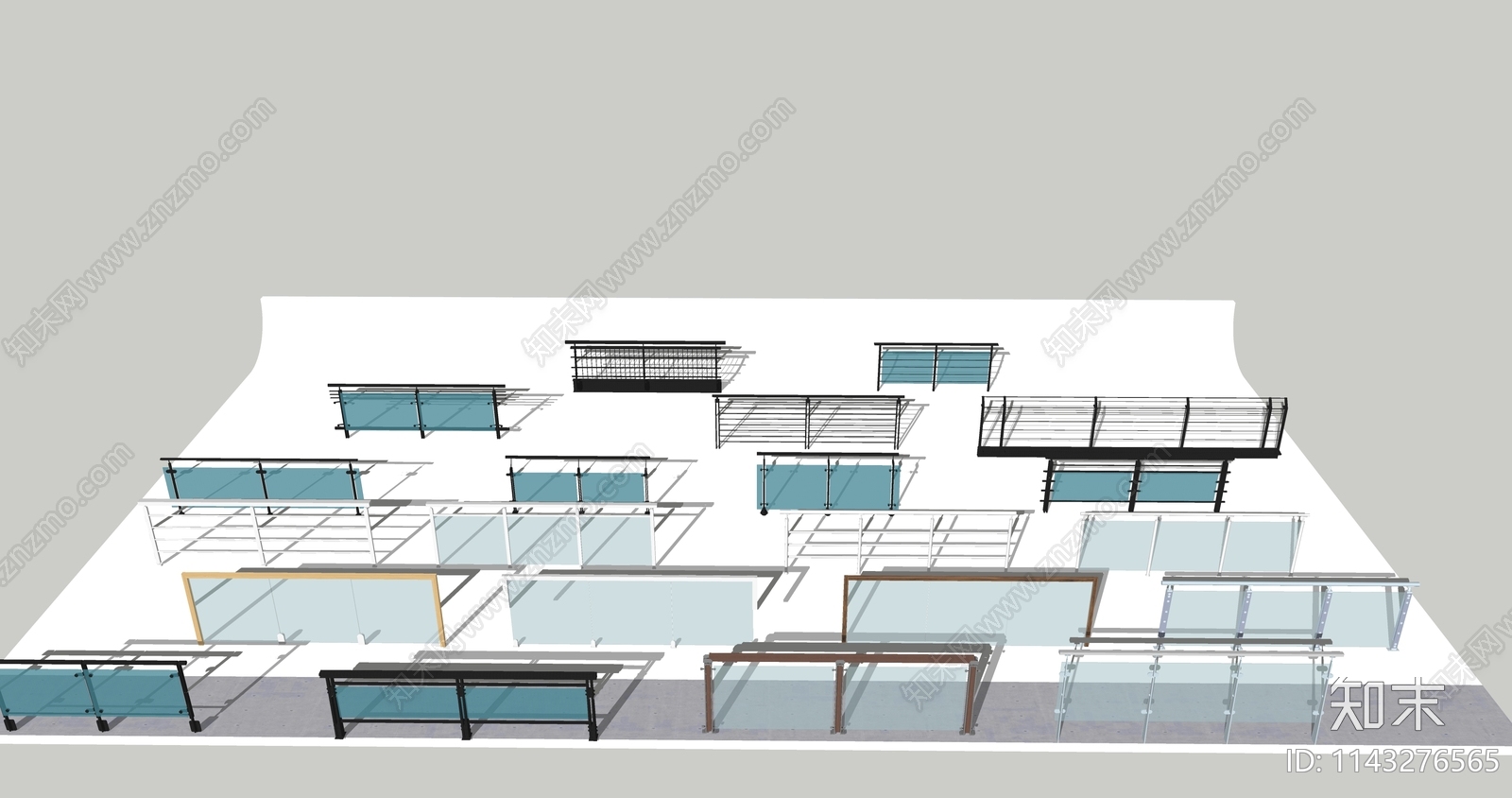 现代玻璃栏杆扶手SU模型下载【ID:1143276565】