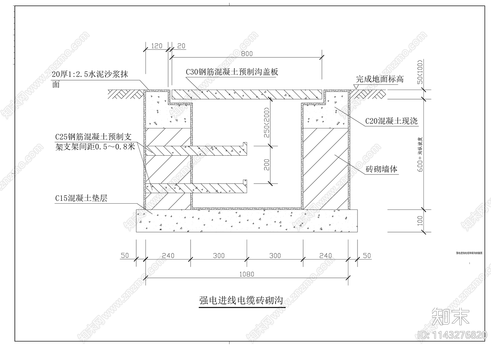 电缆沟做法详图施工图下载【ID:1143276820】