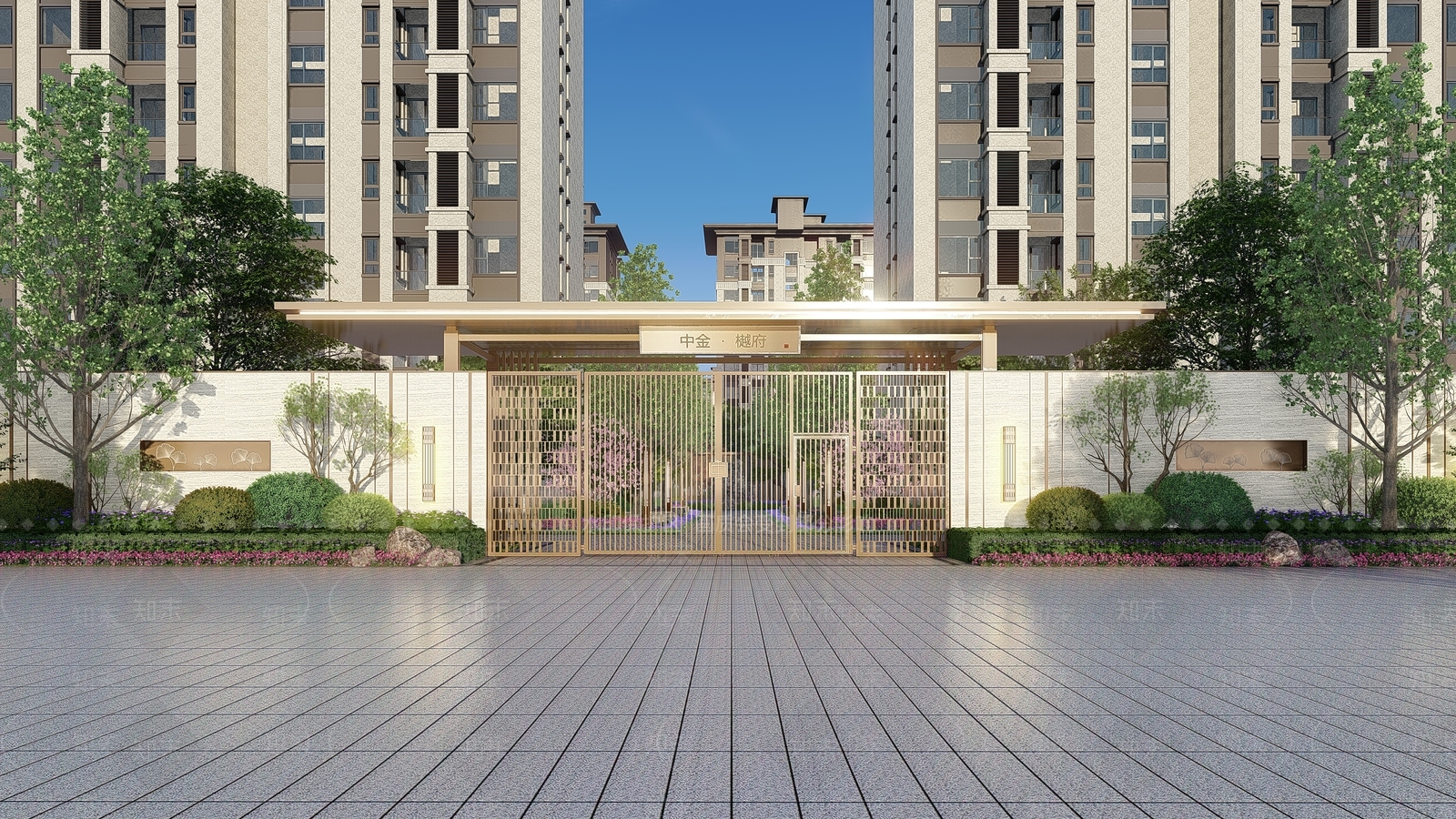 新中式小区入口大门SU模型下载【ID:1143281365】