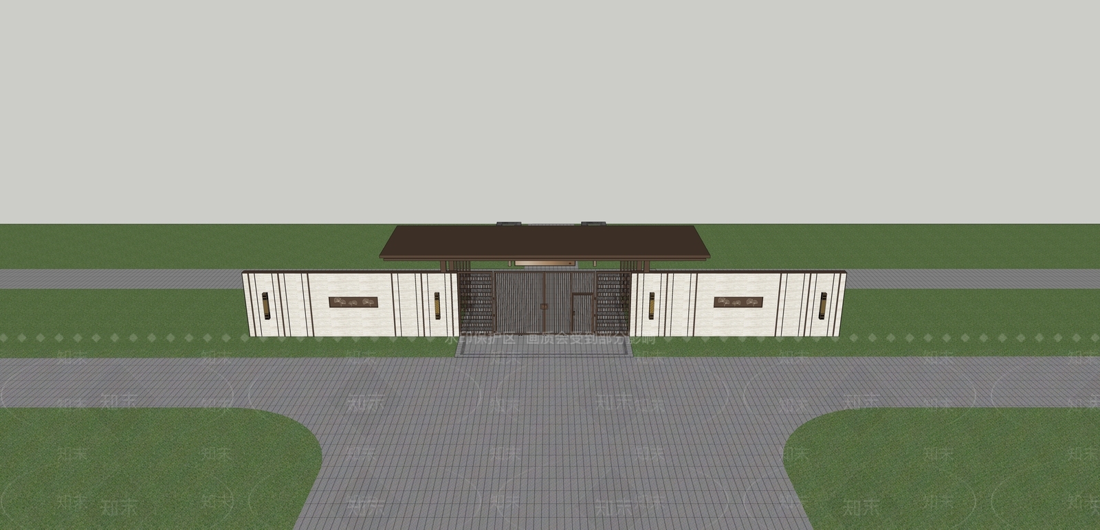 新中式小区入口大门SU模型下载【ID:1143281365】