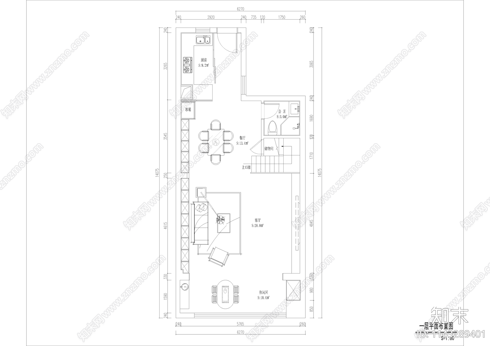 130㎡复式四房家装空间施工图下载【ID:1143289401】