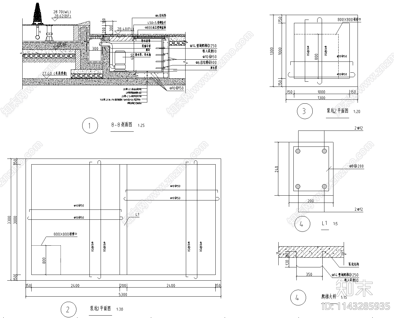 中式镜面水景cad施工图下载【ID:1143285935】