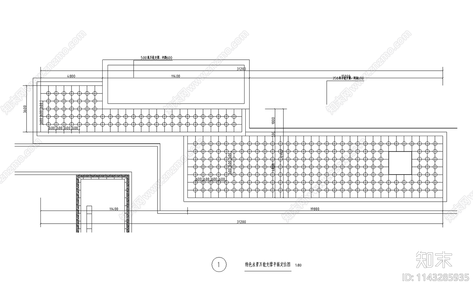 中式镜面水景cad施工图下载【ID:1143285935】