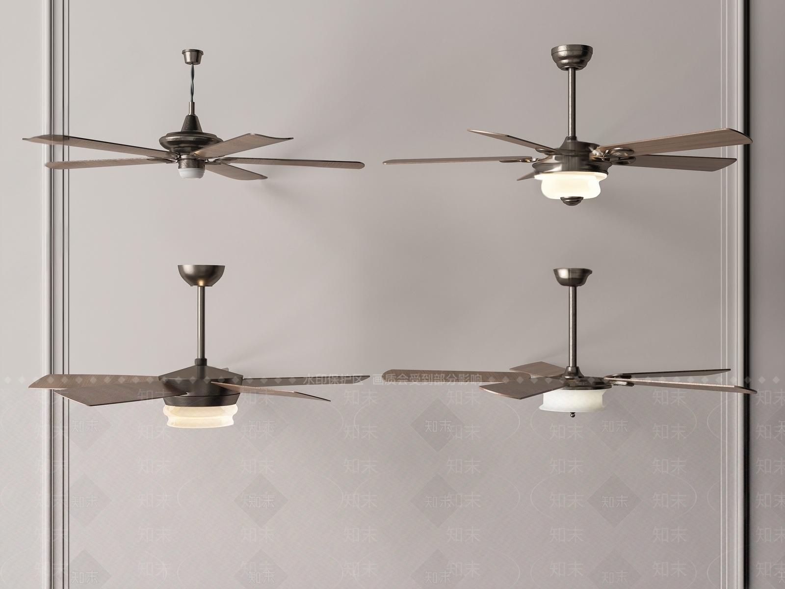 美式风扇吊灯SU模型下载【ID:1143289423】