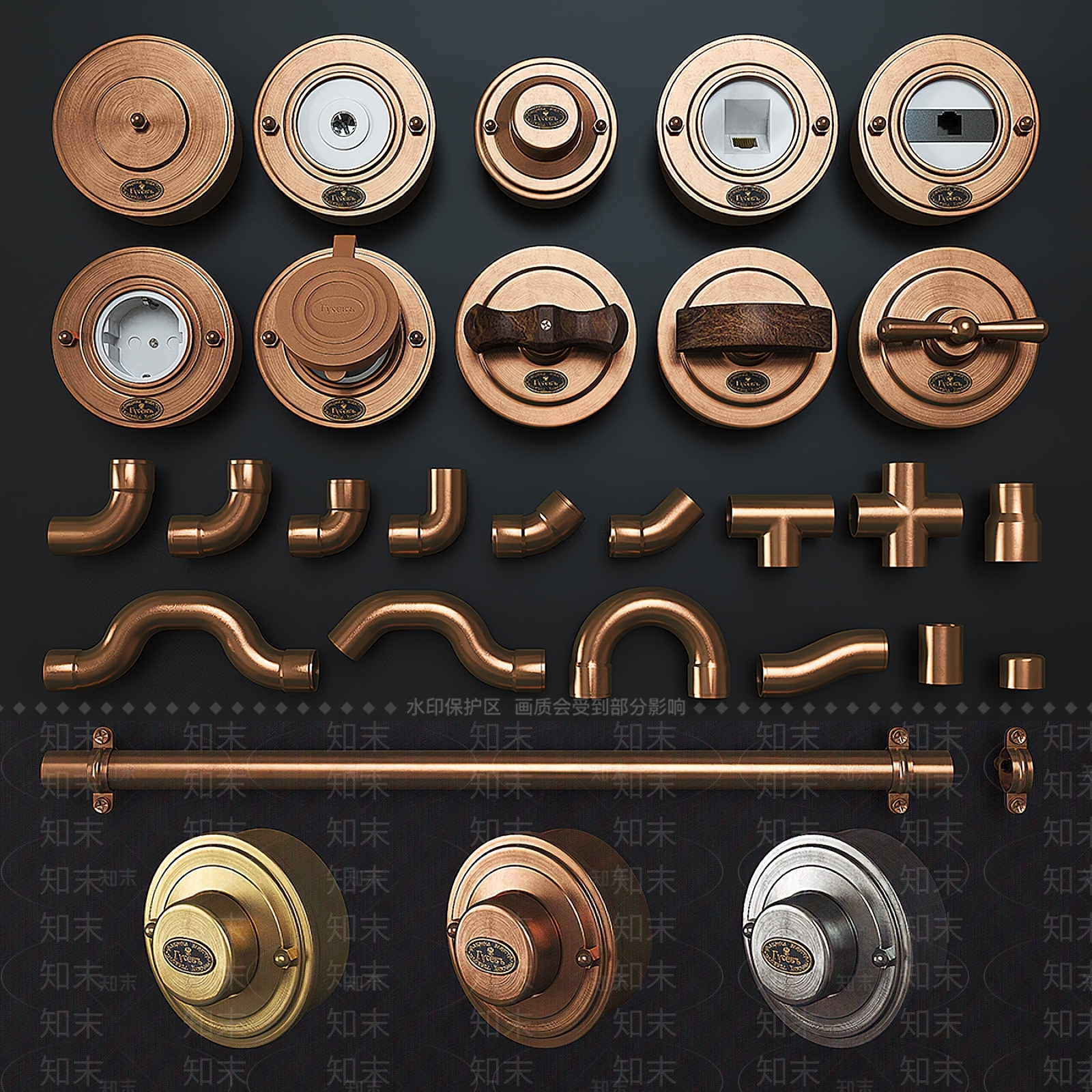 现代管道阀门构件3D模型下载【ID:1143290257】