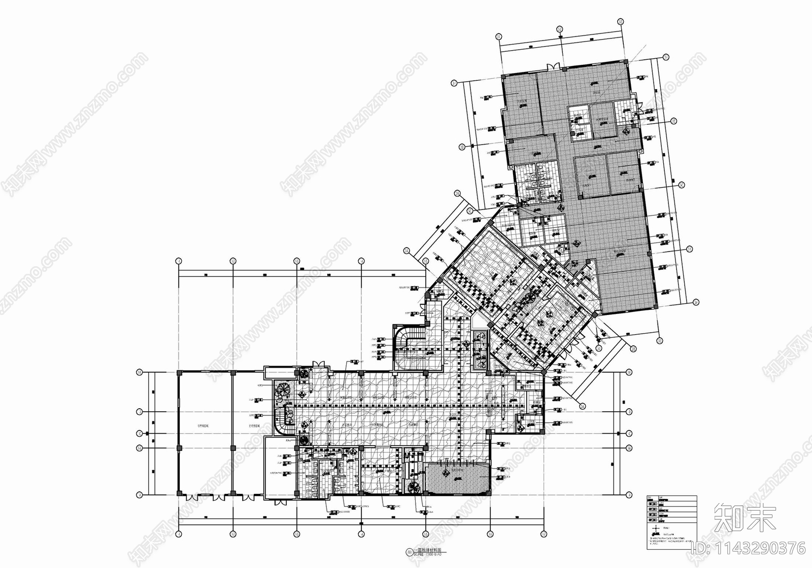 1500㎡售楼处及办公室室内装修cad施工图下载【ID:1143290376】