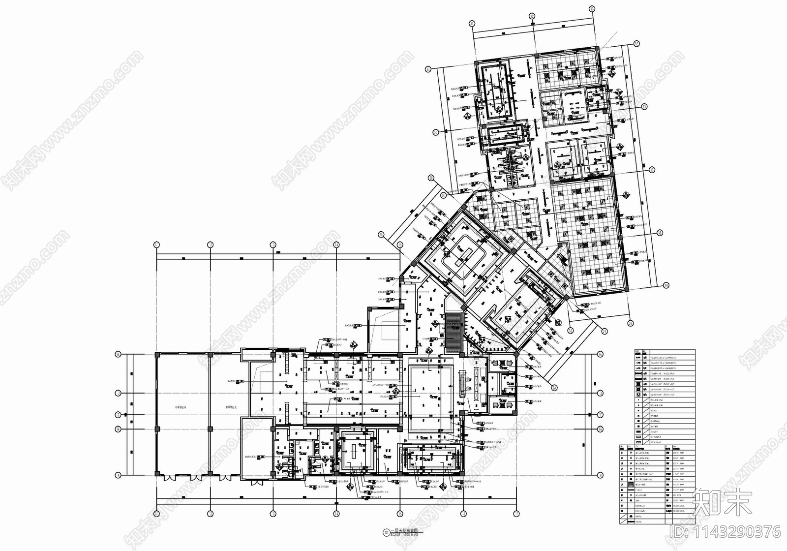 1500㎡售楼处及办公室室内装修cad施工图下载【ID:1143290376】