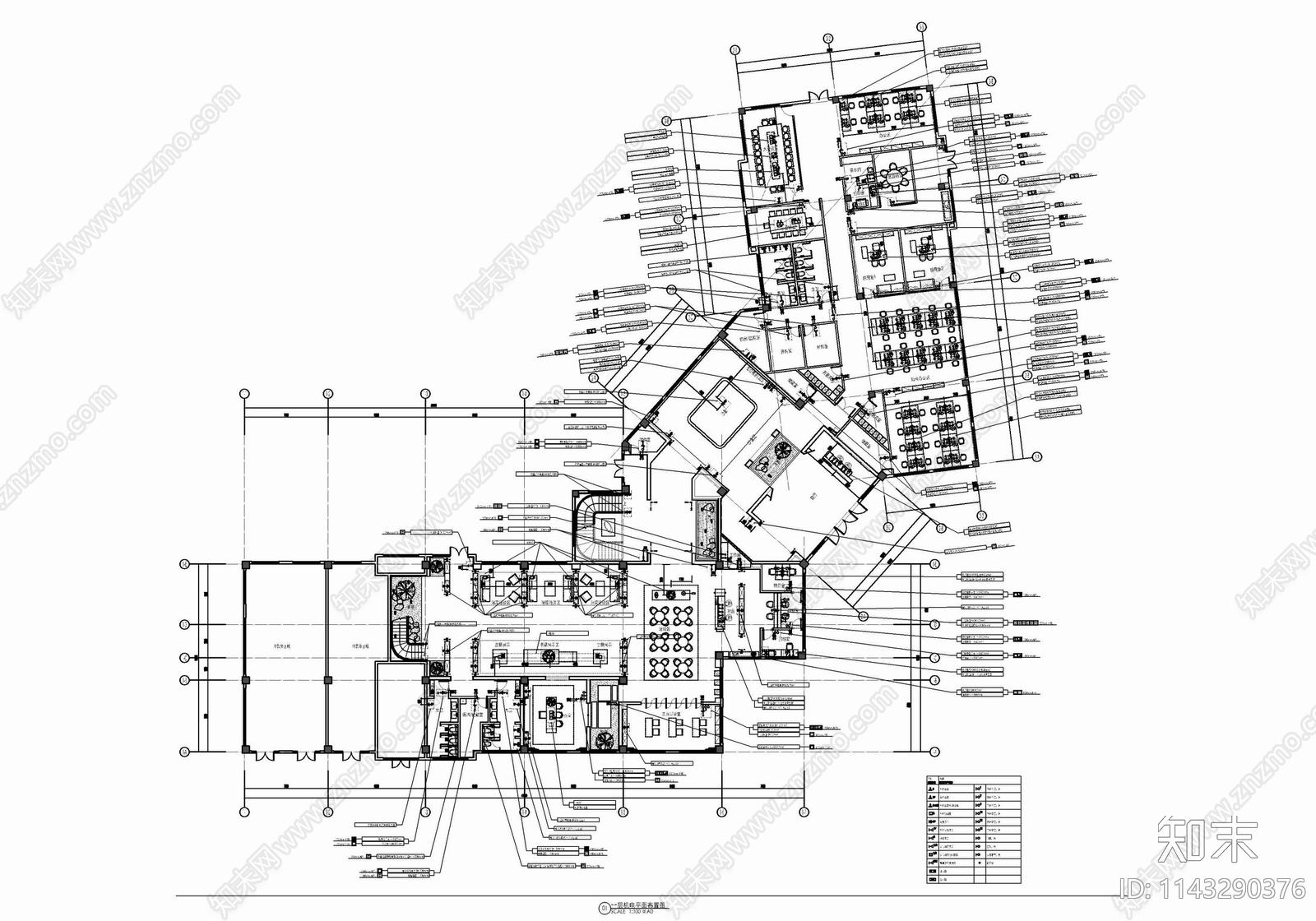 1500㎡售楼处及办公室室内装修cad施工图下载【ID:1143290376】