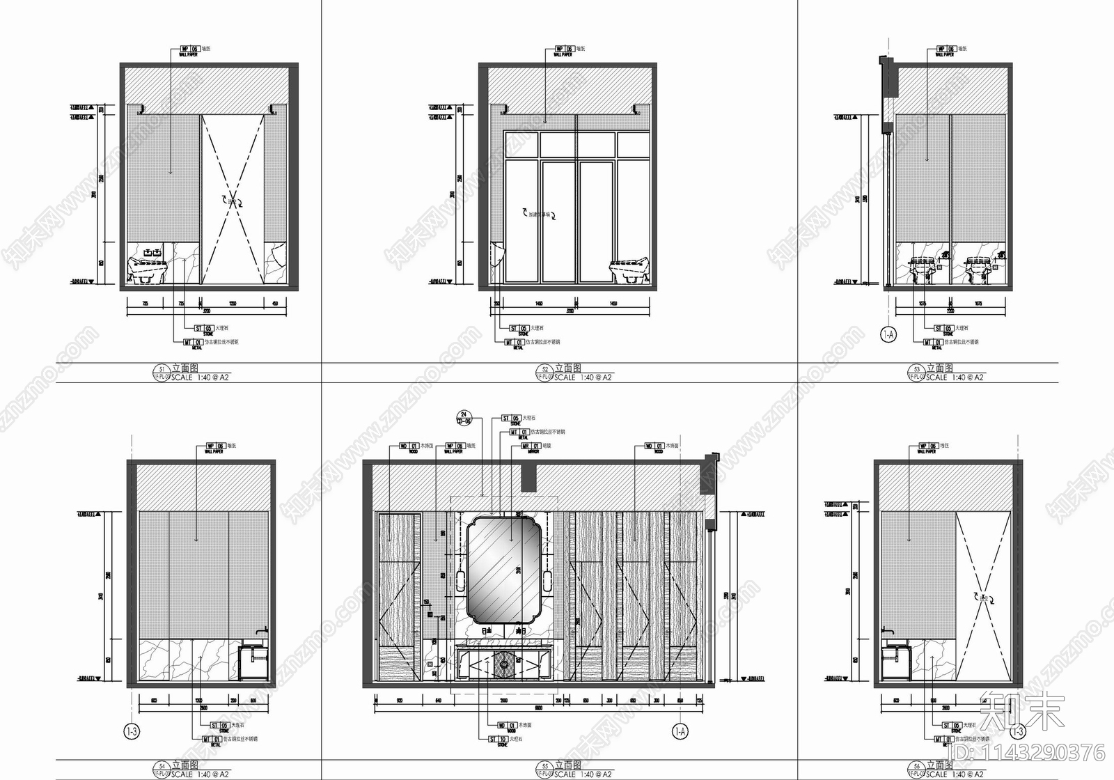 1500㎡售楼处及办公室室内装修cad施工图下载【ID:1143290376】