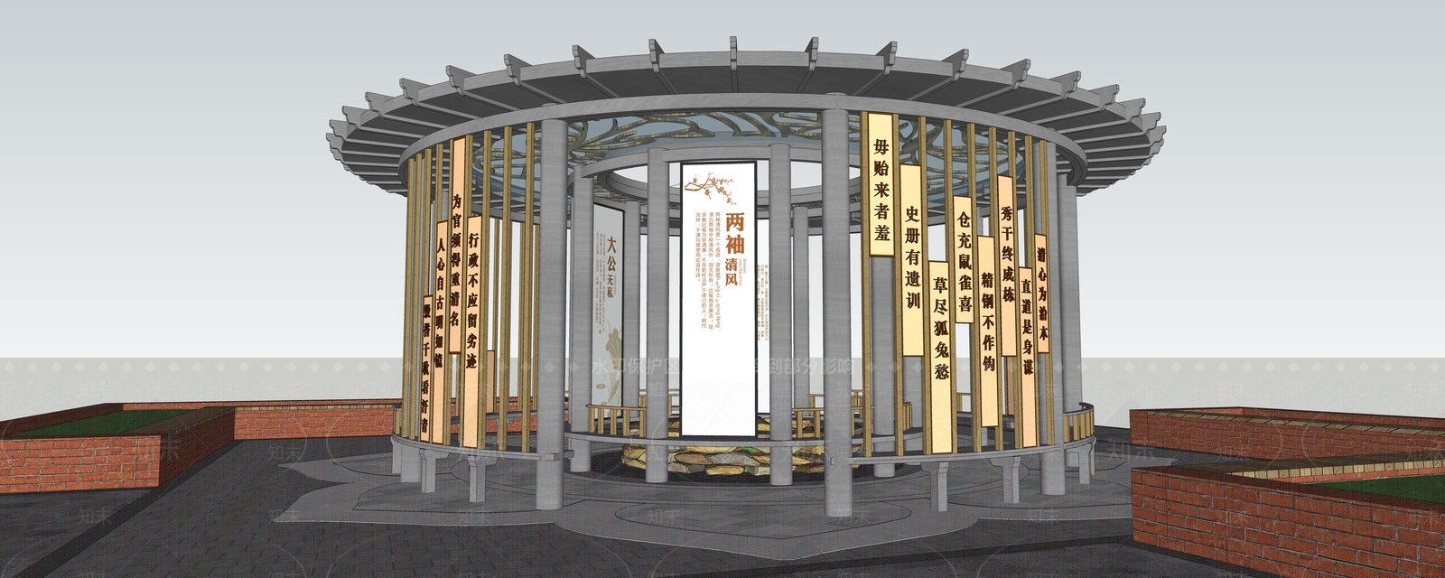 新中式文化廊架SU模型下载【ID:1143294937】