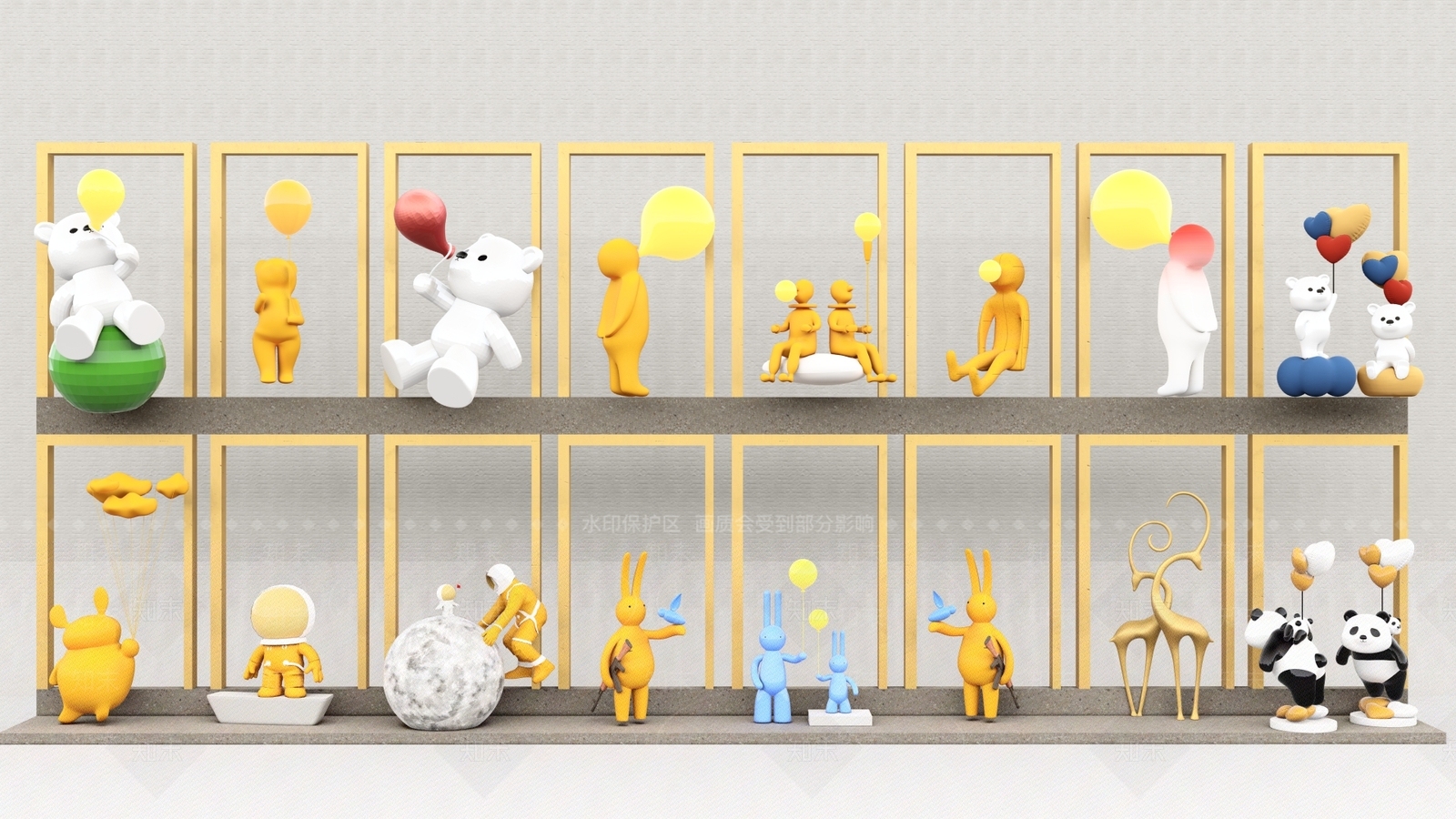 现代IP动物雕塑小品SU模型下载【ID:1143298589】