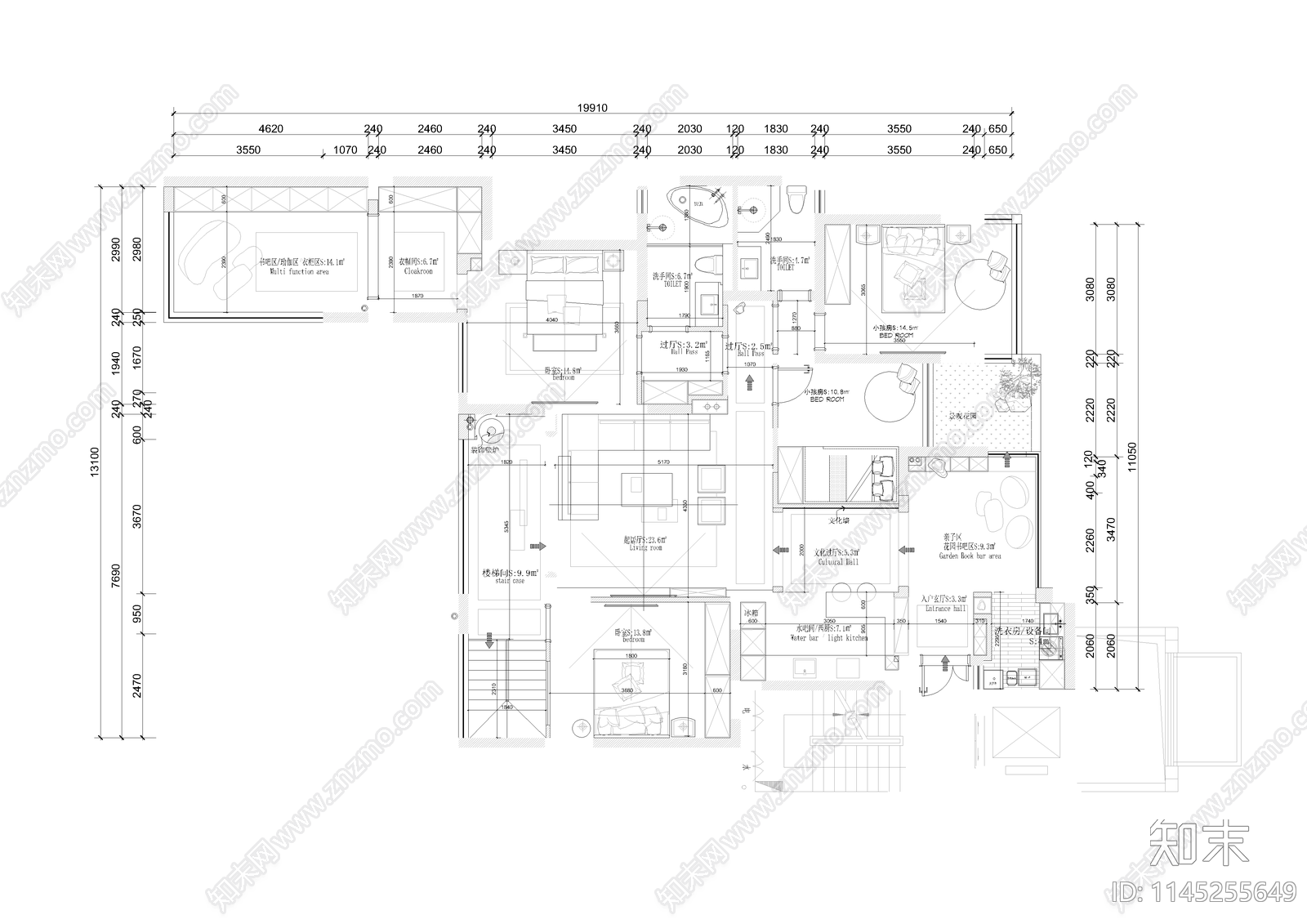 350㎡三层别墅室内详图cad施工图下载【ID:1145255649】