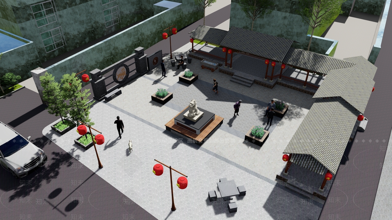 新中式广场景观SU模型下载【ID:1143299379】