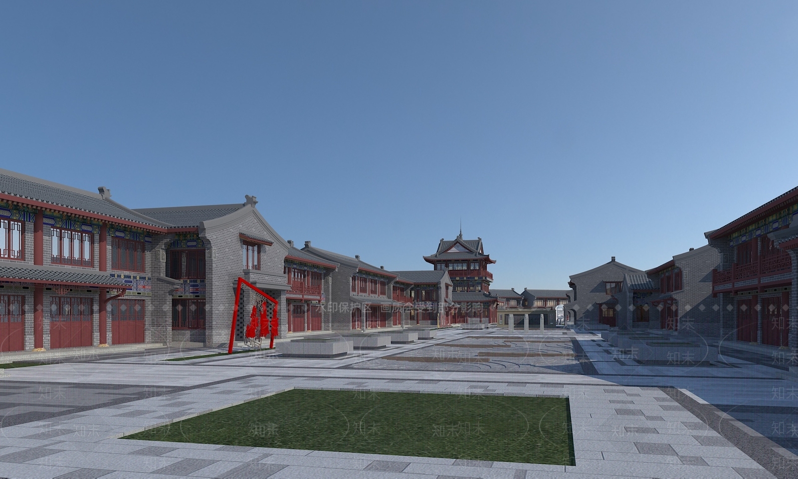 中式商业街3D模型下载【ID:1143300008】