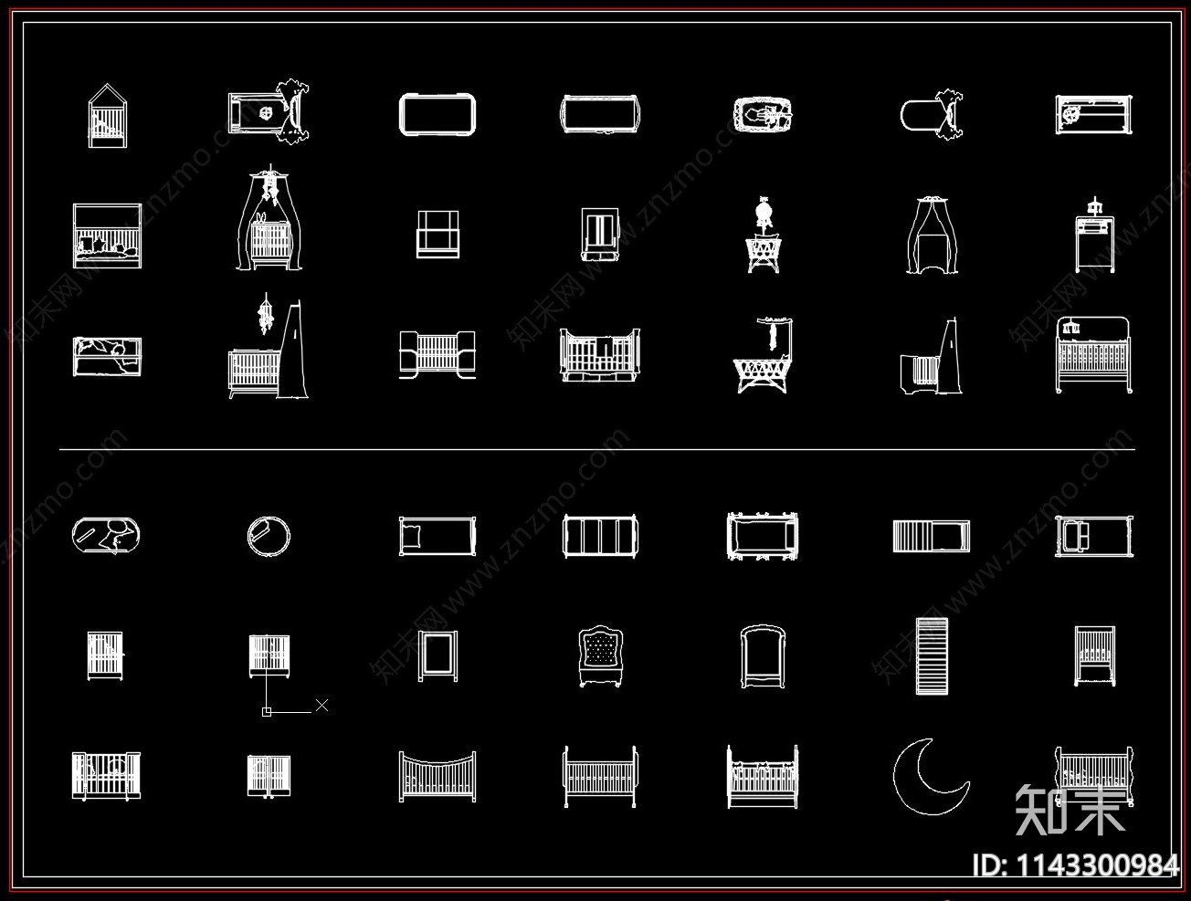 儿童床婴儿床cad施工图下载【ID:1143300984】