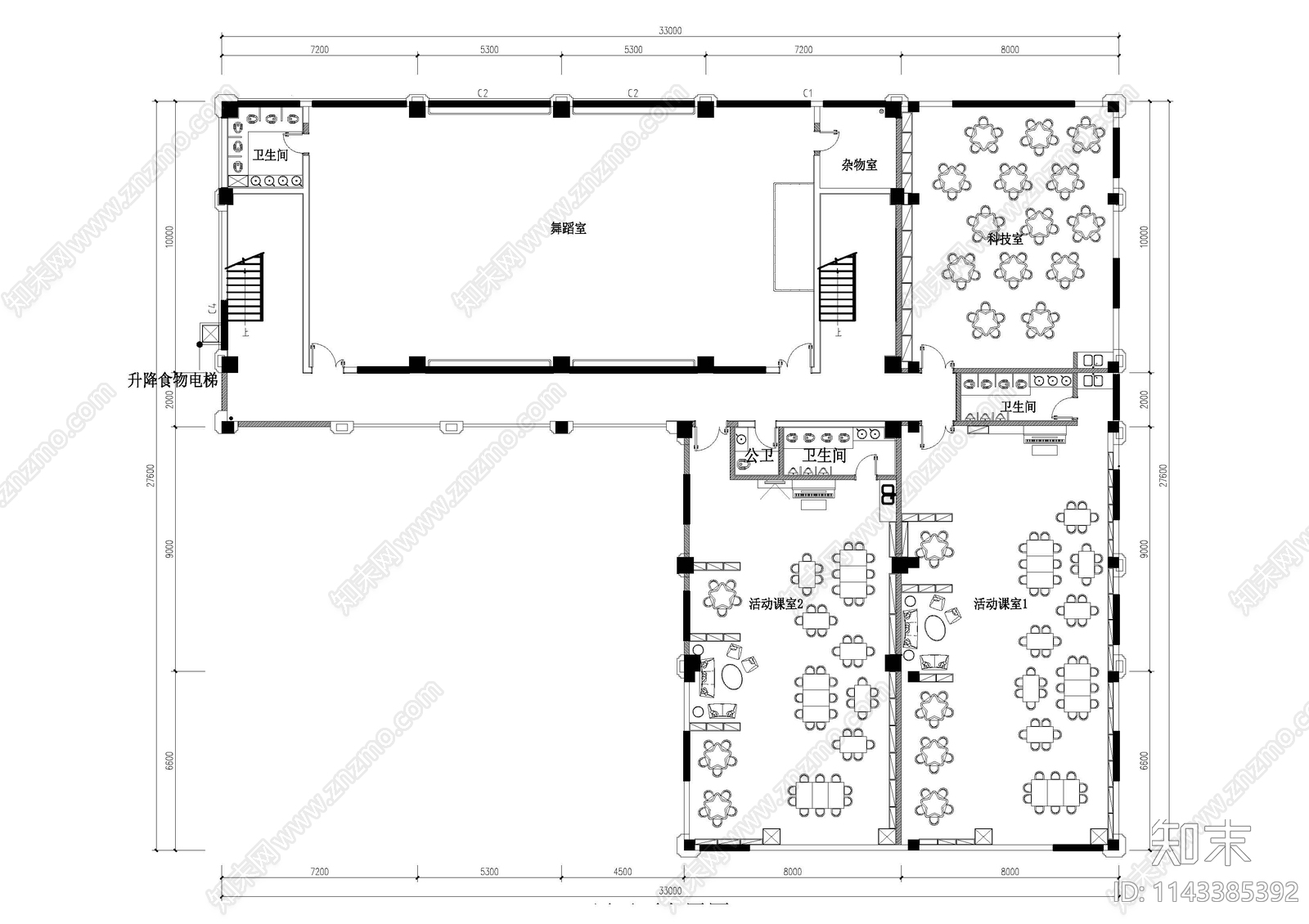 现代五层幼儿园室内cad施工图下载【ID:1143385392】