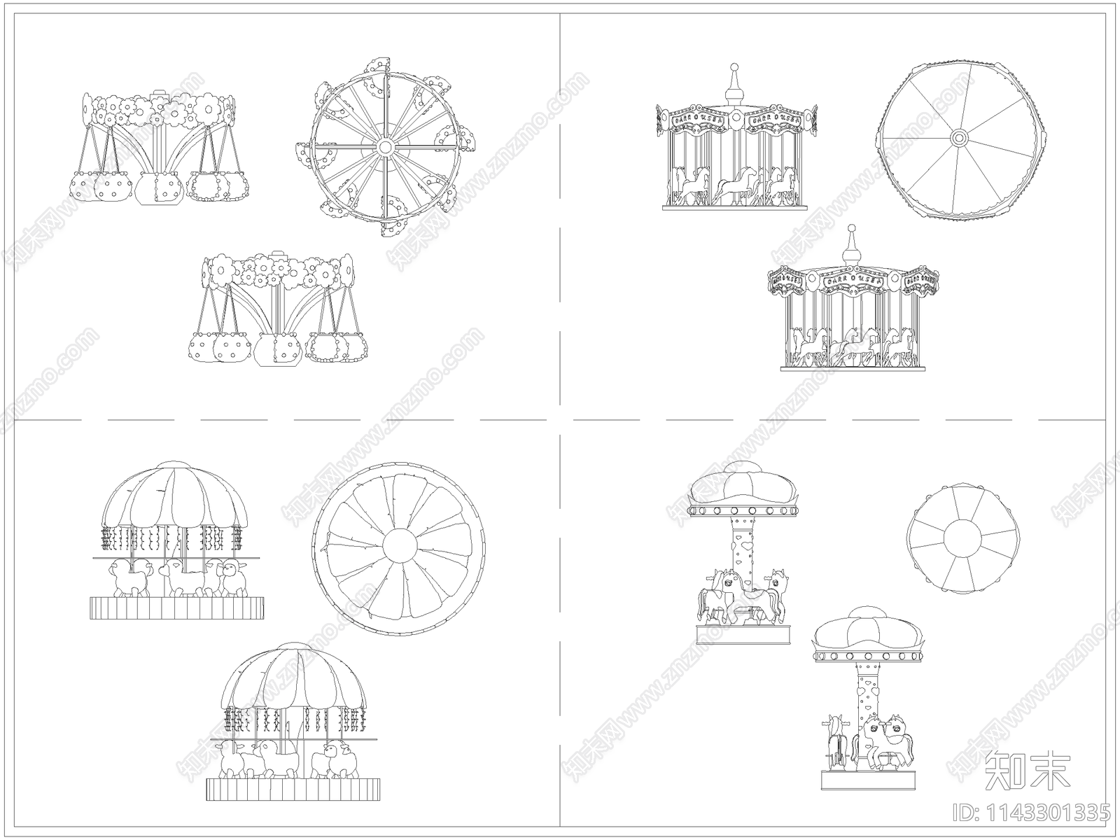 儿童游乐设施旋转木马cad施工图下载【ID:1143301335】